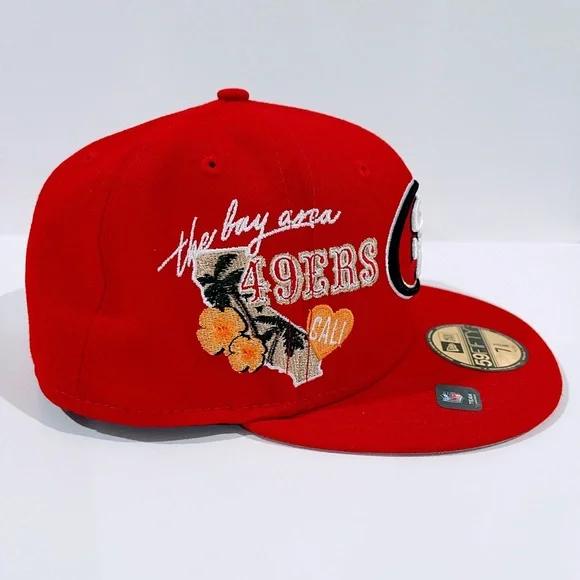 SF 49ERS RED Fitted Hat with THE BAY AREA 49ERS CALI PATCH. Unisex. - Picture 1 of 10